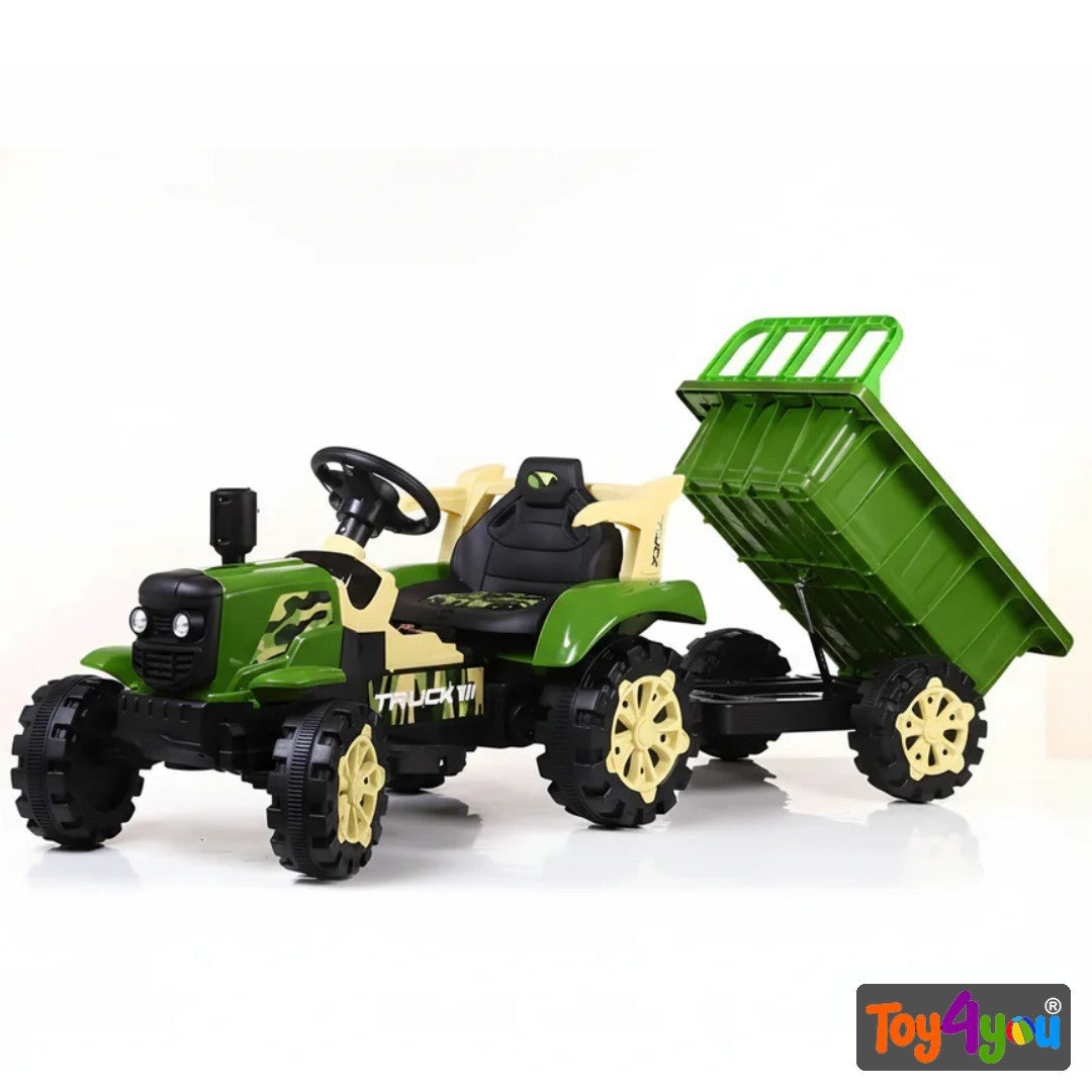Toy4You Kids Ride-On Tractor 12V Battery Operated with Hydraulic Trolley