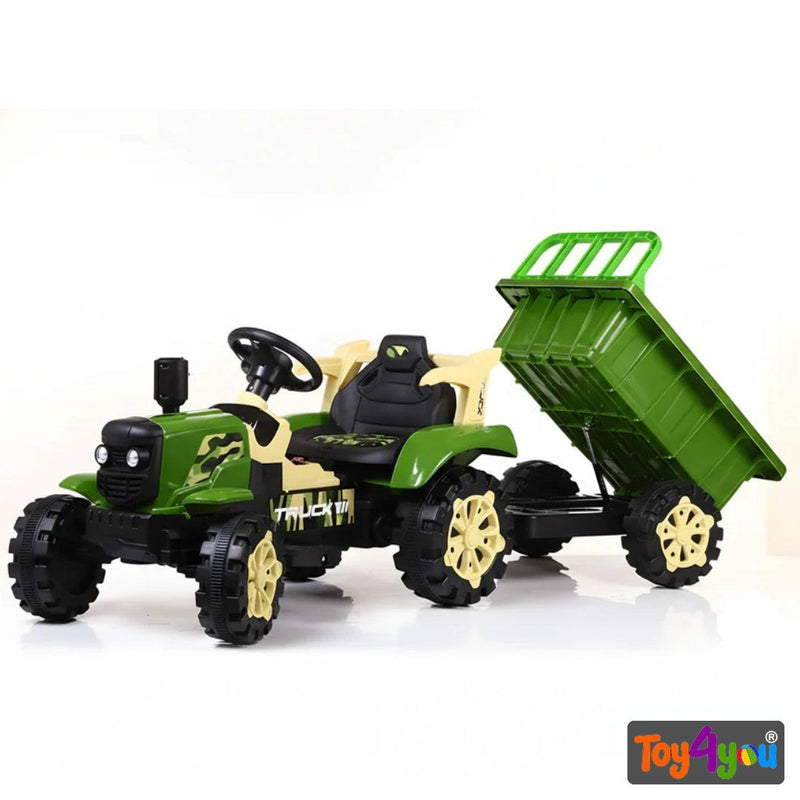 Toy4You Kids Ride-On Tractor 12V Battery Operated with Hydraulic Trolley