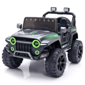 Toy4You Electric Ride-On Jeep for Kids 12V Battery Remote Control Music Lights - Grey/Green (2-8 Years)